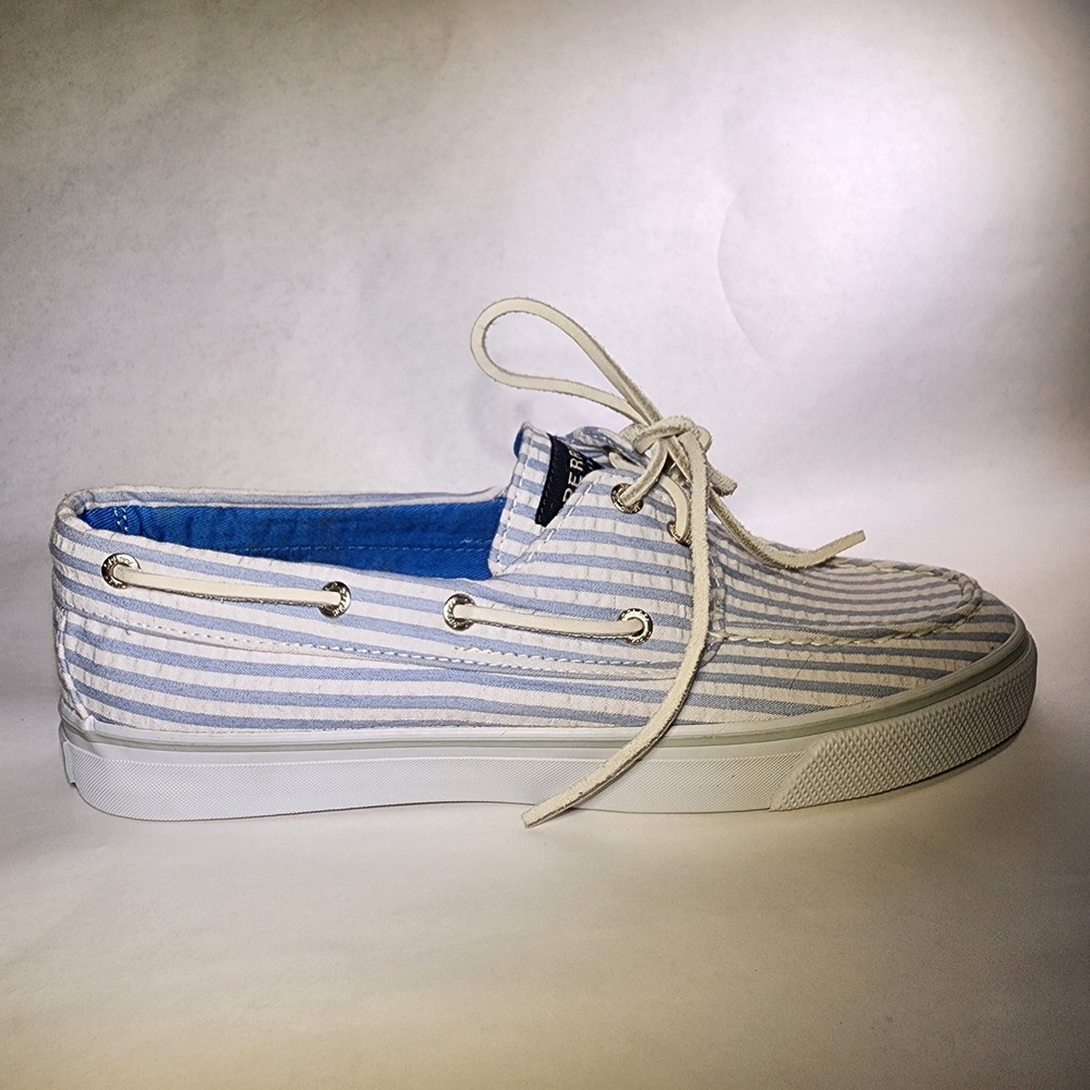 Sperry Top-Sider Women White‎ blue seer sucker Shoes 8.5  M
